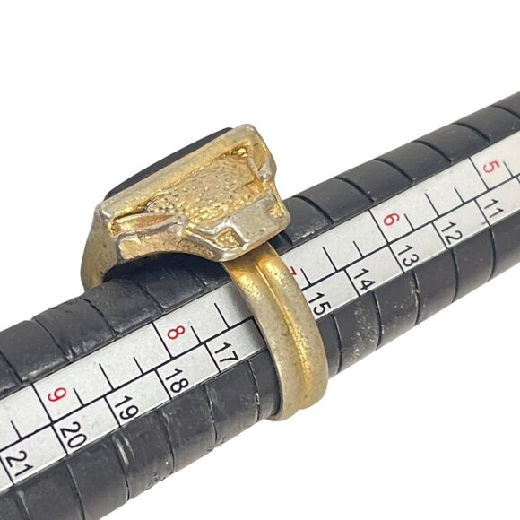 Vintage Gold-Tone Black Stone Statement Ring Size 7 Jewelry Bold Rectangular - Picture 6 of 6